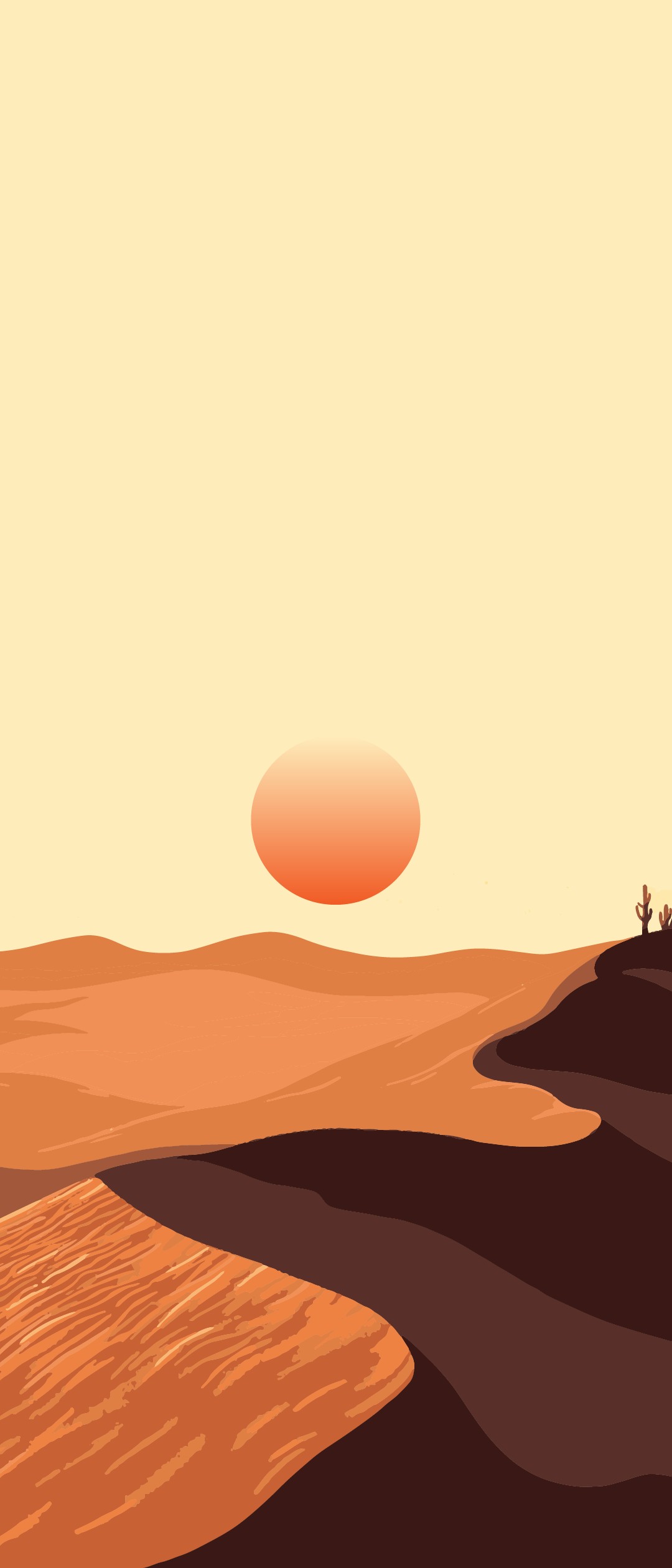 砂漠と赤い夕陽のイラスト Xperia 8 壁紙 待ち受け Sumaran