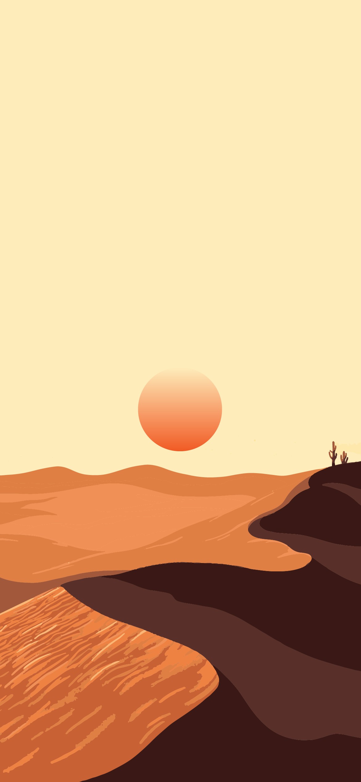 夕日と砂漠のイラスト Iphone 12 Pro 壁紙 待ち受け スマラン