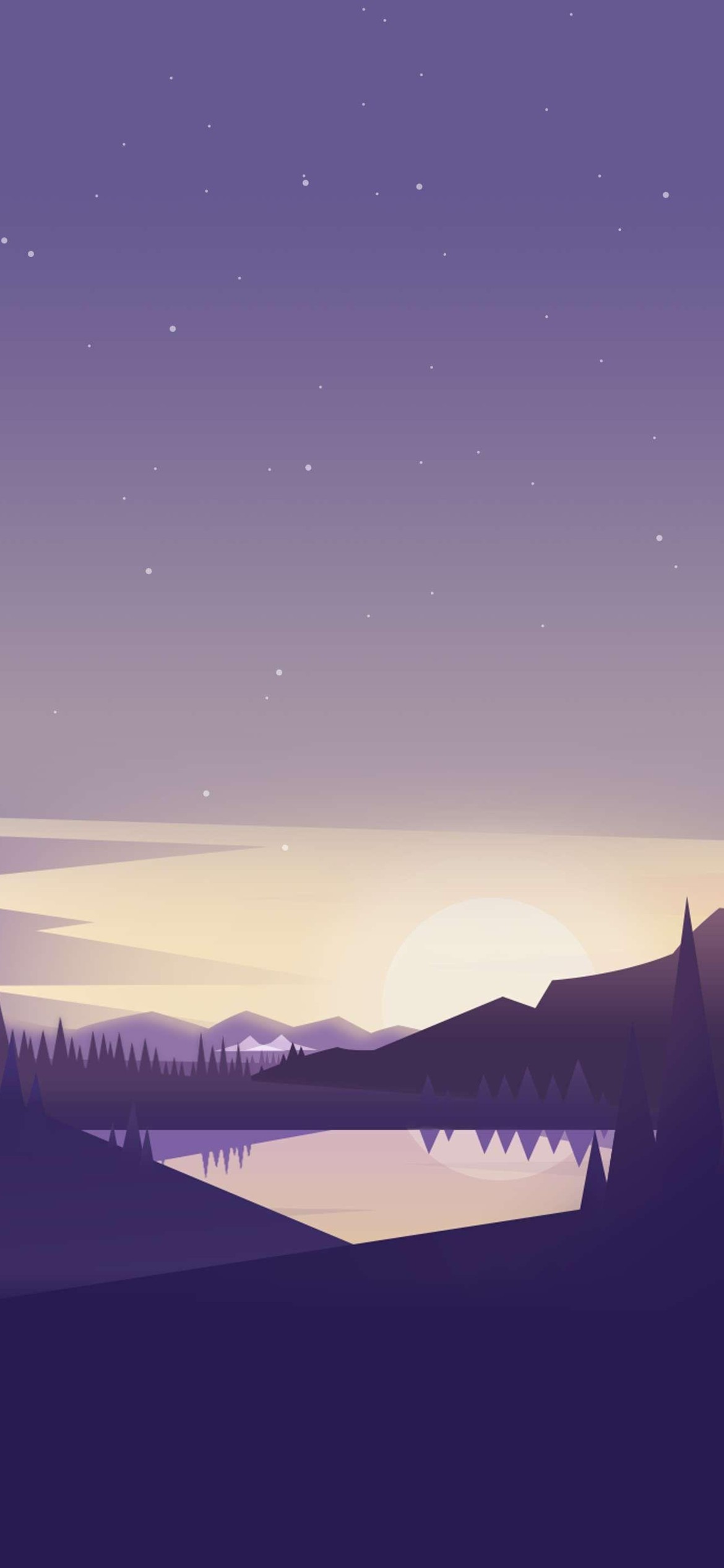 紫の星空 湖 山のイラスト Iphone 12 Pro 壁紙 待ち受け スマラン