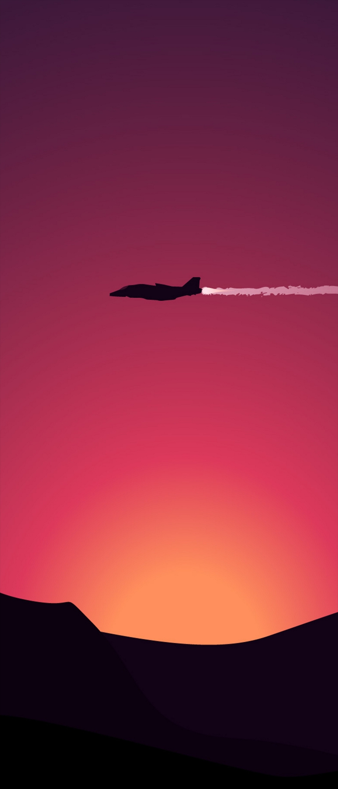 夕日 空飛ぶ飛行機と山のシルエット Xperia 10 Ii Androidスマホ壁紙 待ち受け スマラン