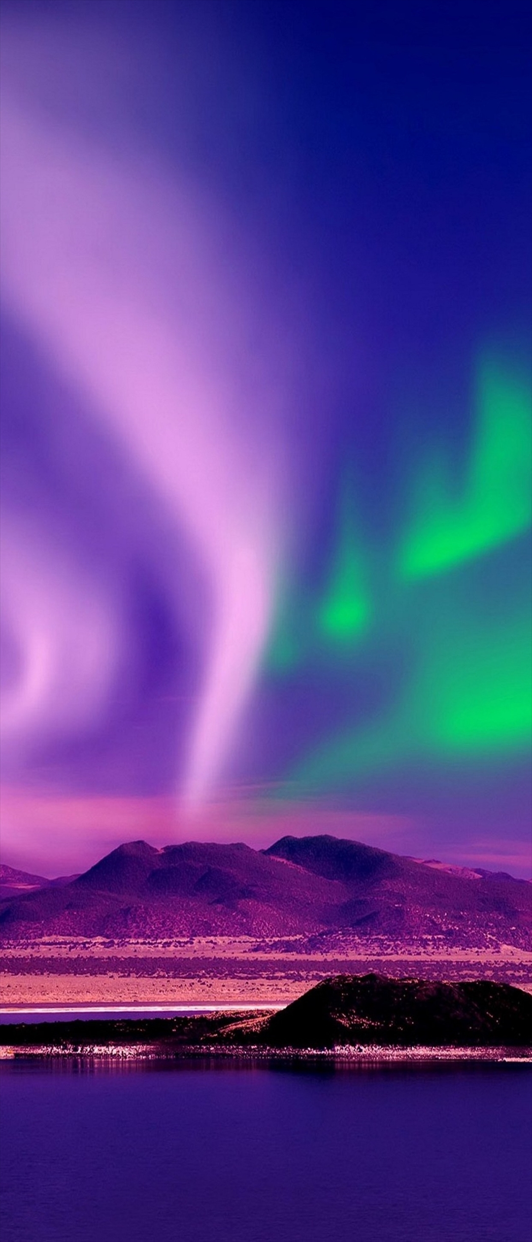 緑と紫のオーロラ 風景 湖 Xperia 10 Ii Androidスマホ壁紙 待ち受け スマラン
