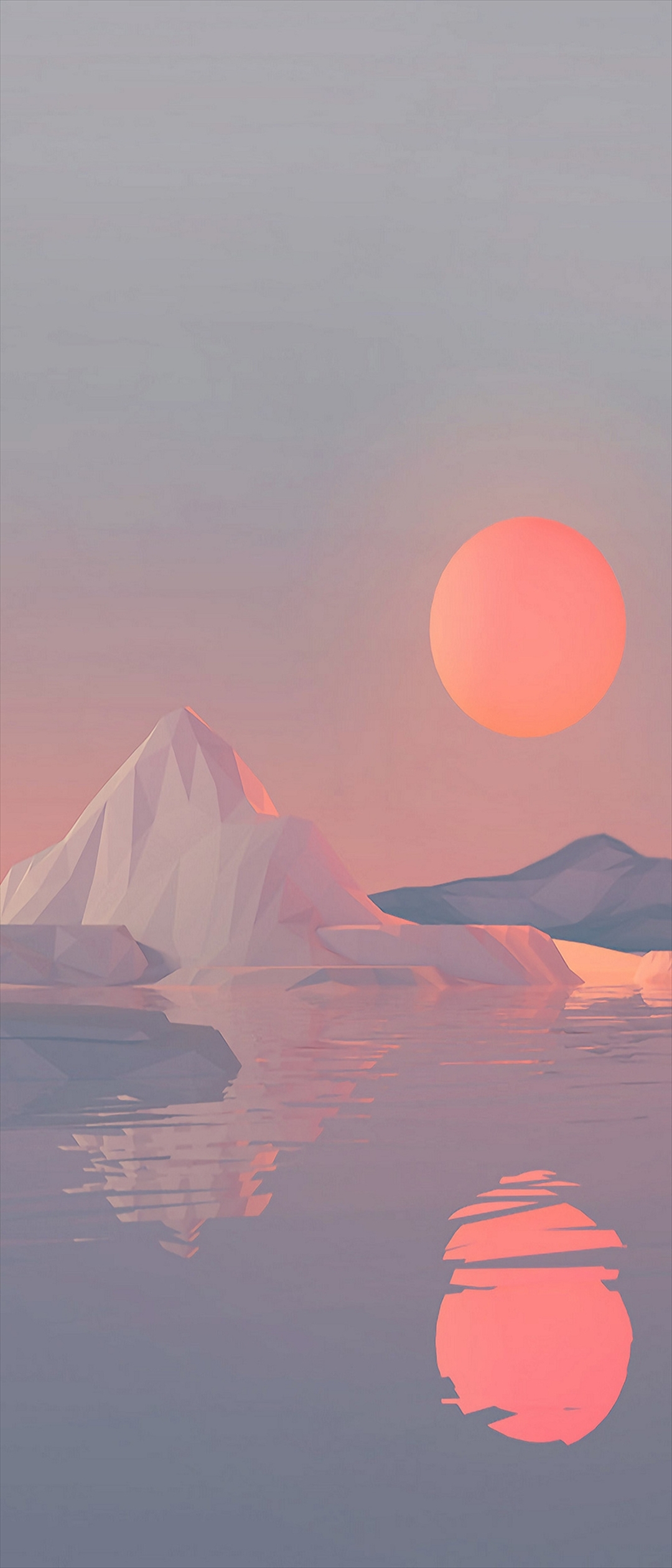雪山と夕日のイラスト Xperia 8 Lite Androidスマホ壁紙 待ち受け スマラン