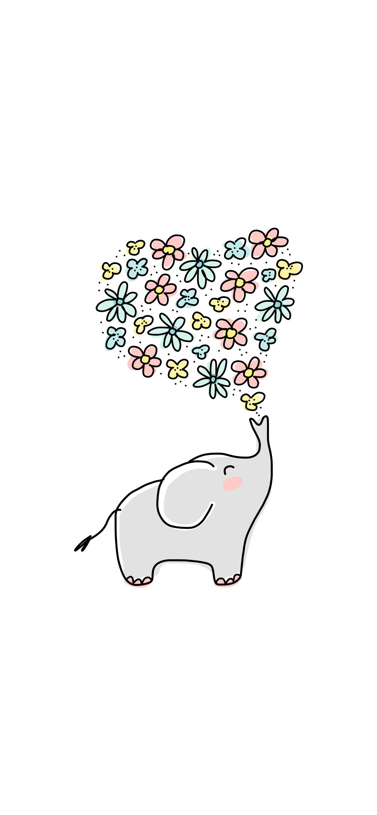 象と花のイラスト Iphone 12 Pro Max スマホ壁紙 待ち受け スマラン