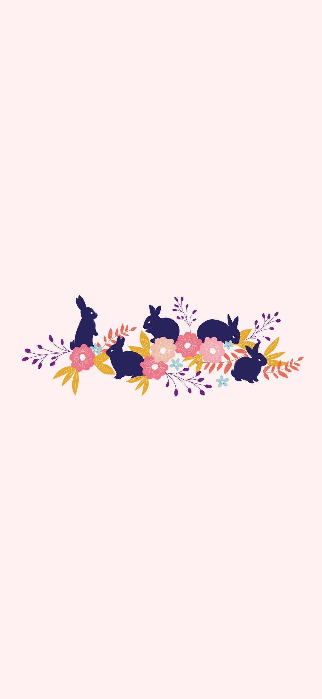 兎とピンクの花と草のイラスト Iphone 12 Mini 壁紙 待ち受け スマラン
