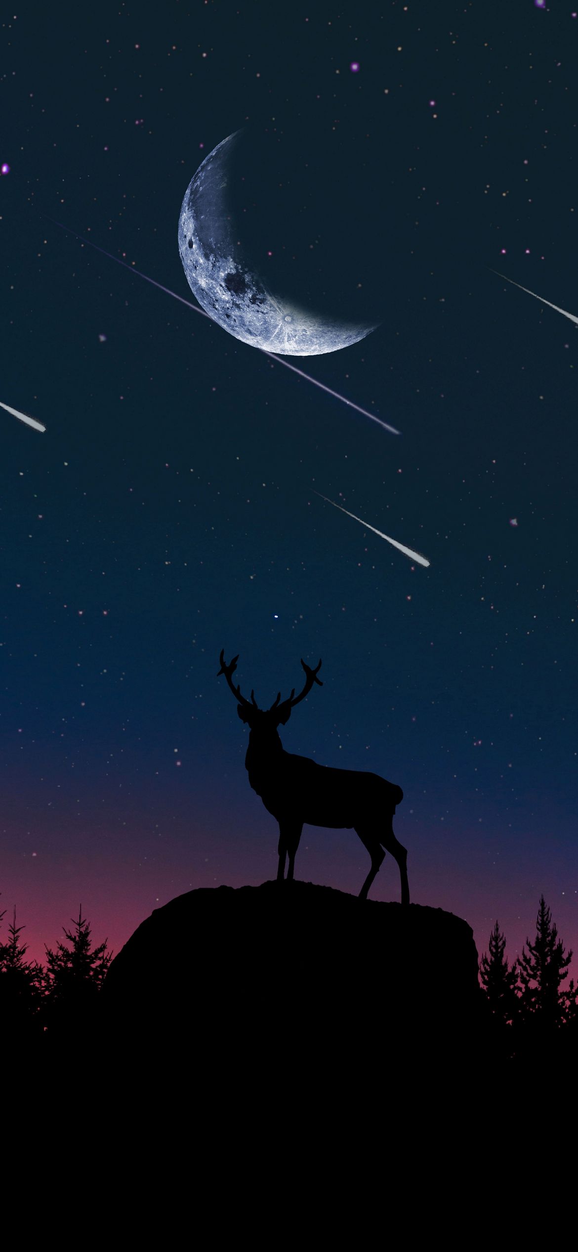 月 丘の上の鹿と流星 Iphone 13 壁紙 待ち受け スマラン