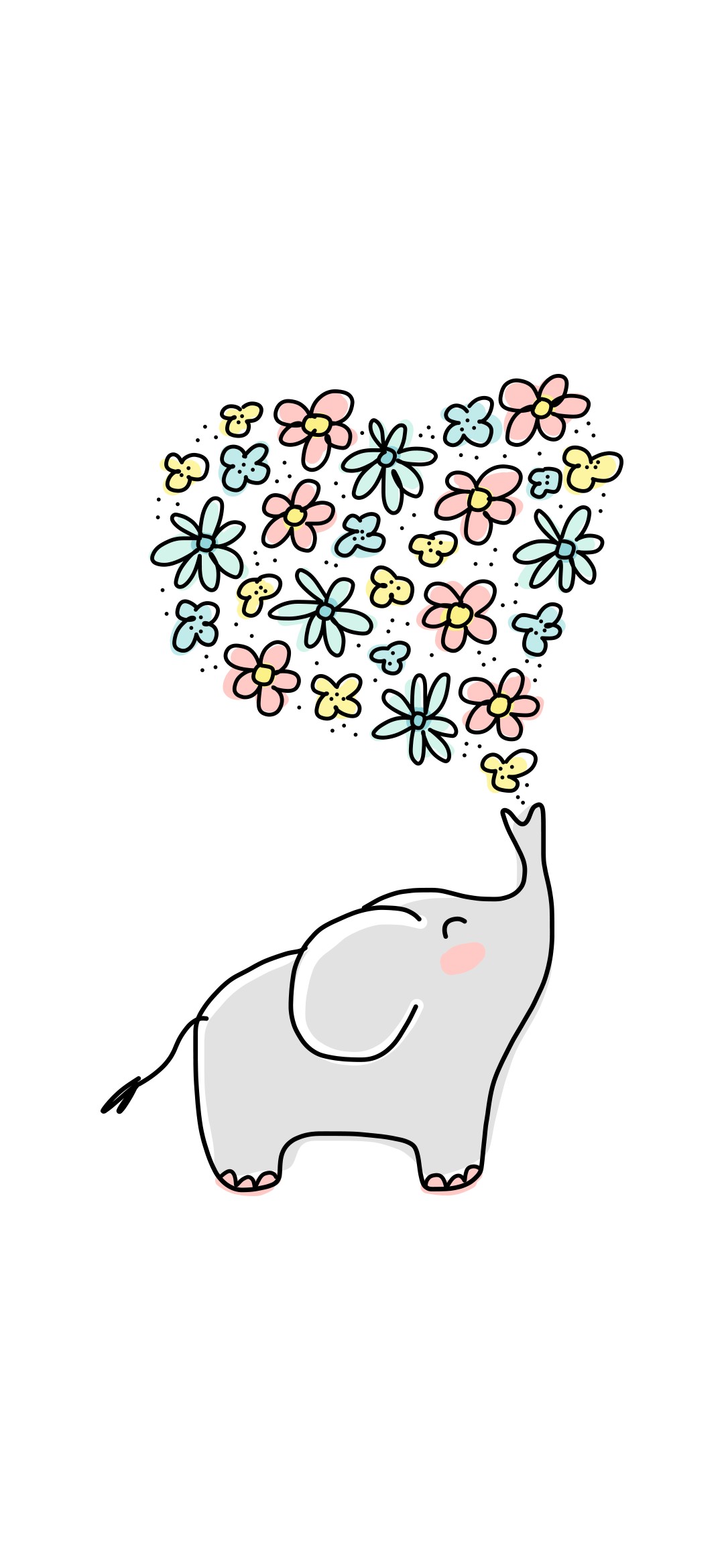 花と象のイラスト Iphone 13 Mini 壁紙 待ち受け スマラン
