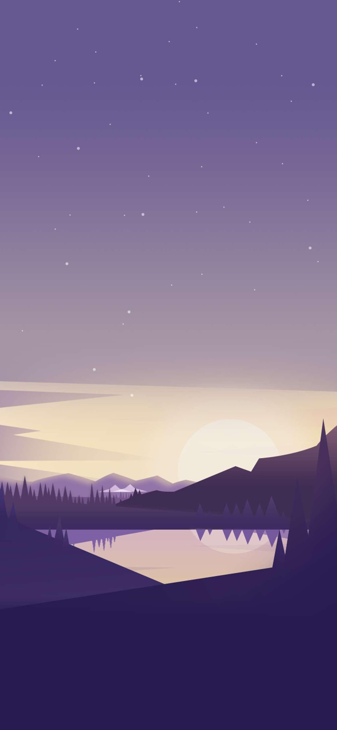 紫の星空 湖 山のイラスト Iphone 13 Mini 壁紙 待ち受け スマラン