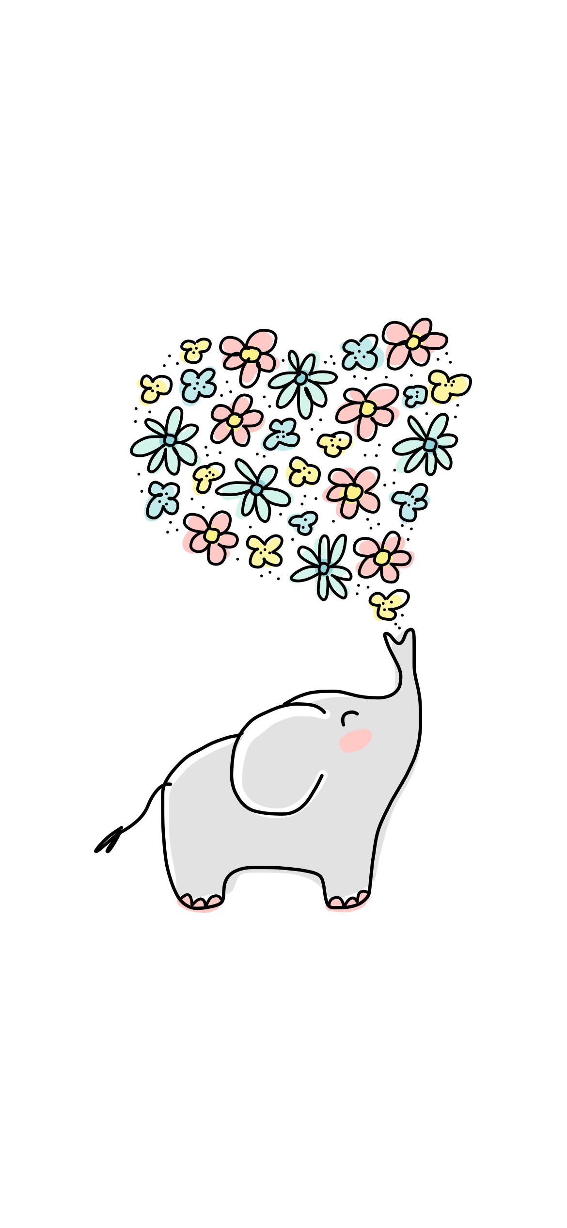 象と花のイラスト Iphone 13 壁紙 待ち受け Sumaran