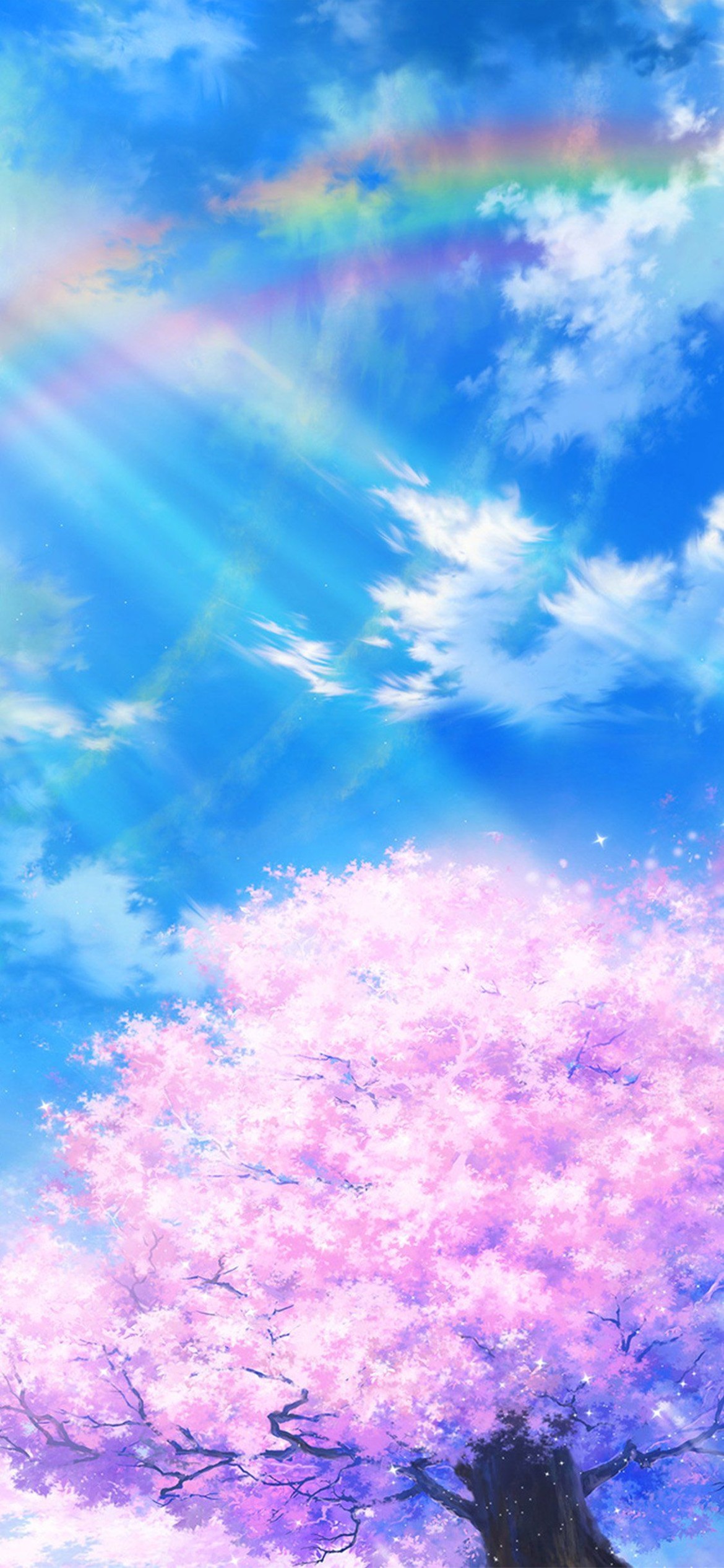 水色の綺麗な空と虹と桜のイラスト Iphone 13 壁紙 待ち受け スマラン