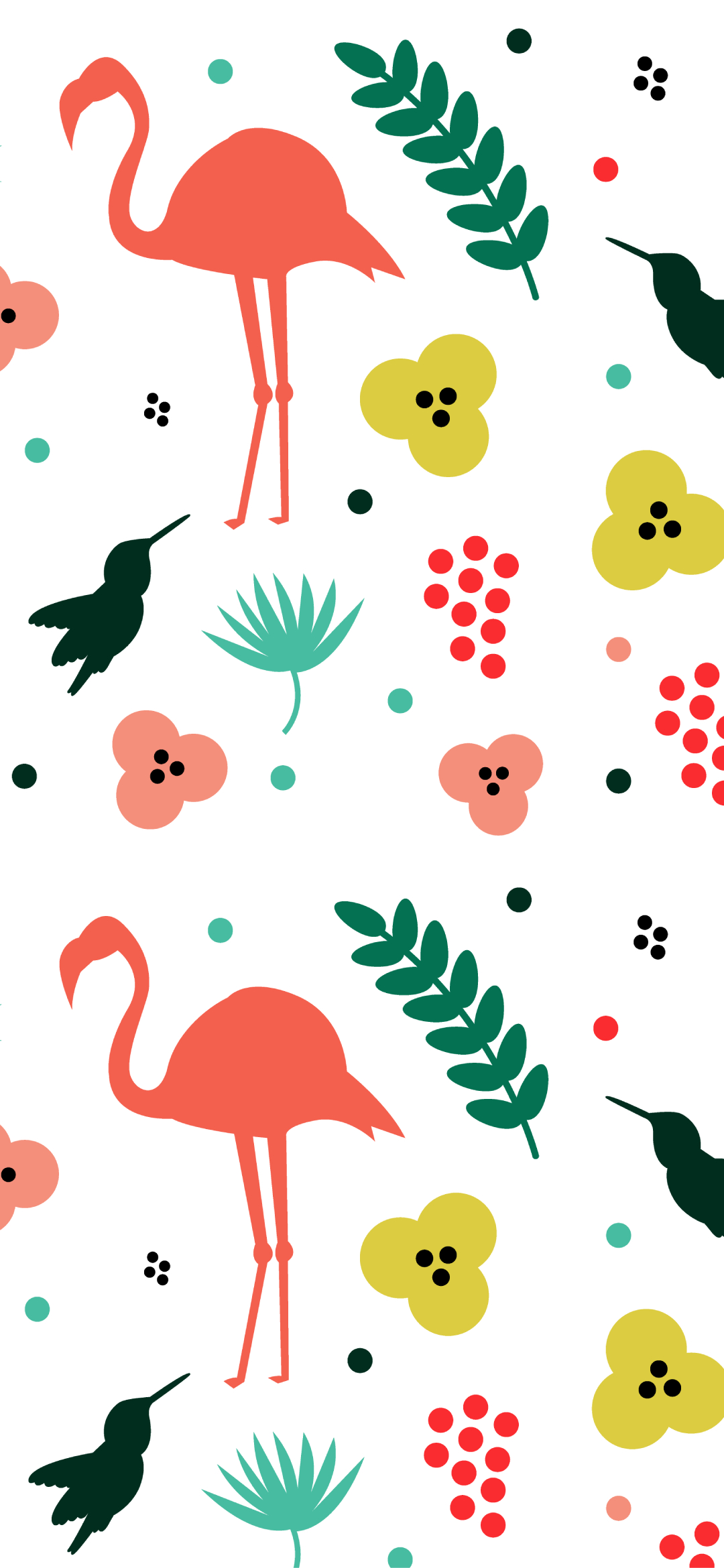 カラフル おしゃれなフラミンゴと花のイラスト Google Pixel 4a 壁紙 待ち受け スマラン