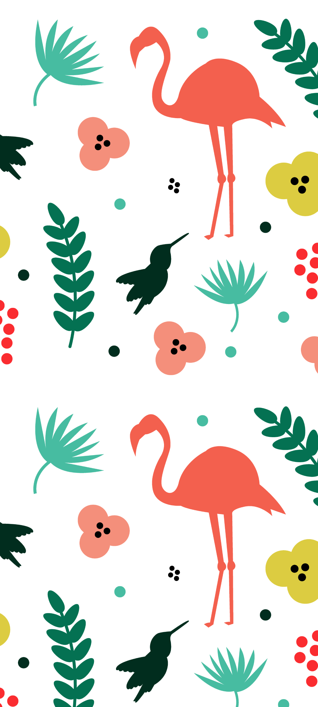 カラフル おしゃれなフラミンゴと花のイラスト Google Pixel 6 壁紙 待ち受け Sumaran