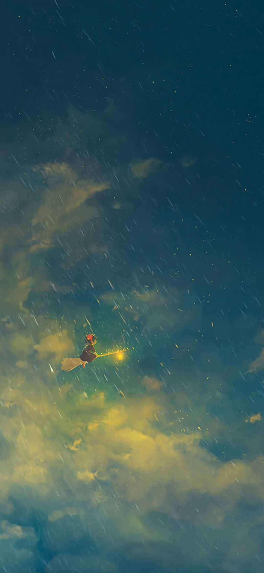 魔女の宅急便 雨の中 空を飛ぶキキ Google Pixel 5 壁紙 待ち受け スマラン