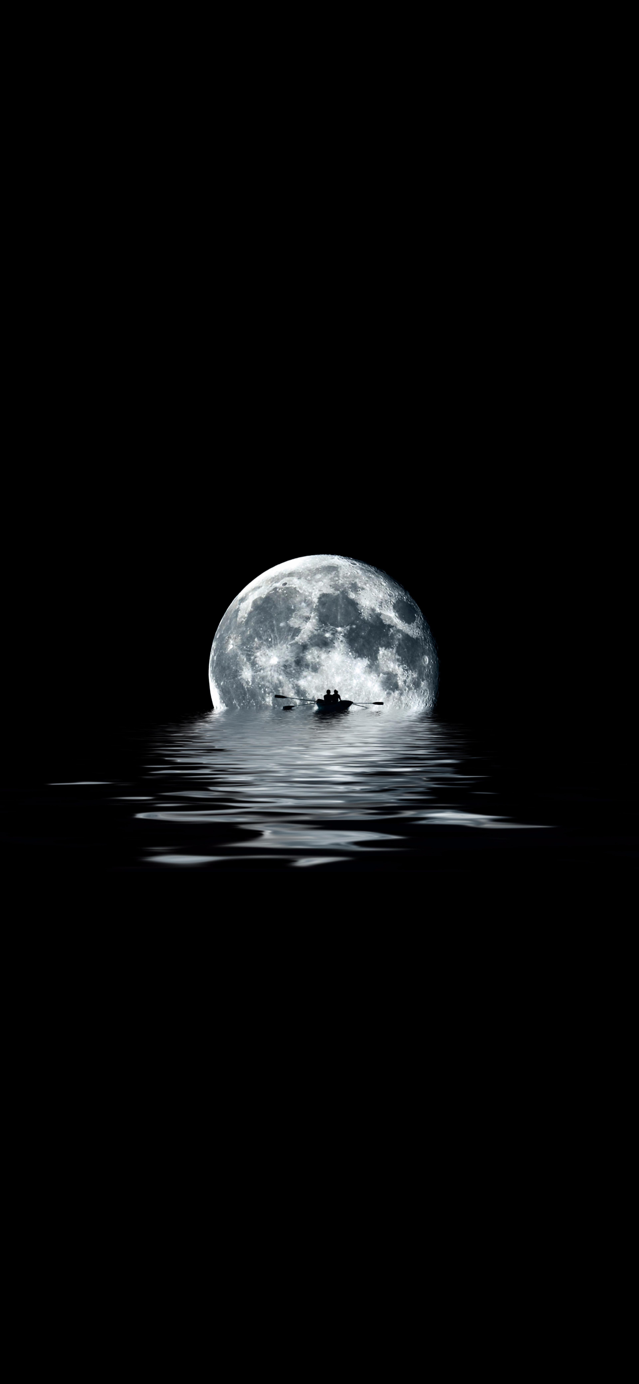 夜の海 満月 ボートを漕ぐカップル Iphone 13 Pro Max 壁紙 待ち受け スマラン