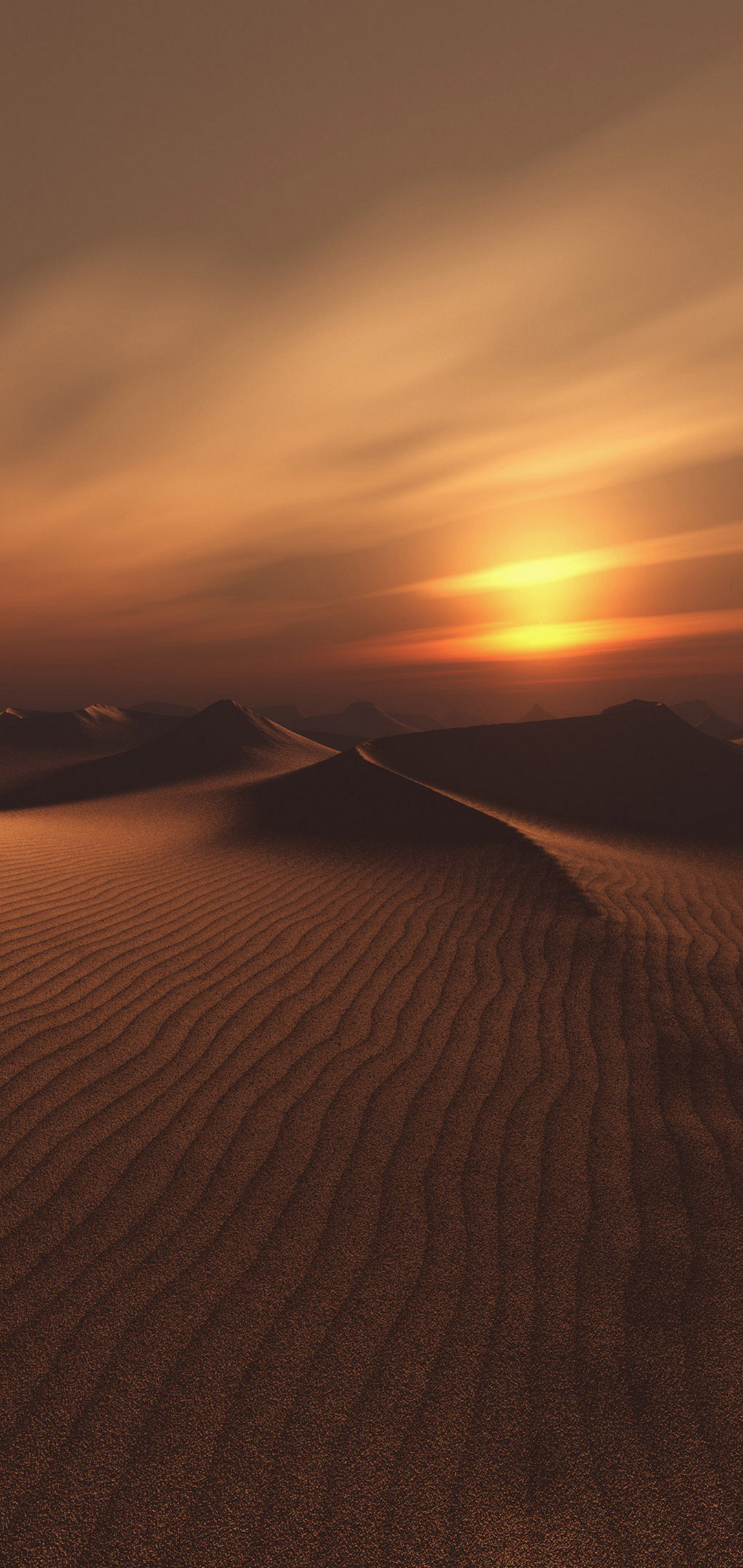 綺麗な夕日と砂漠 Aquos Sense4 Basic Androidスマホ壁紙 待ち受け スマラン