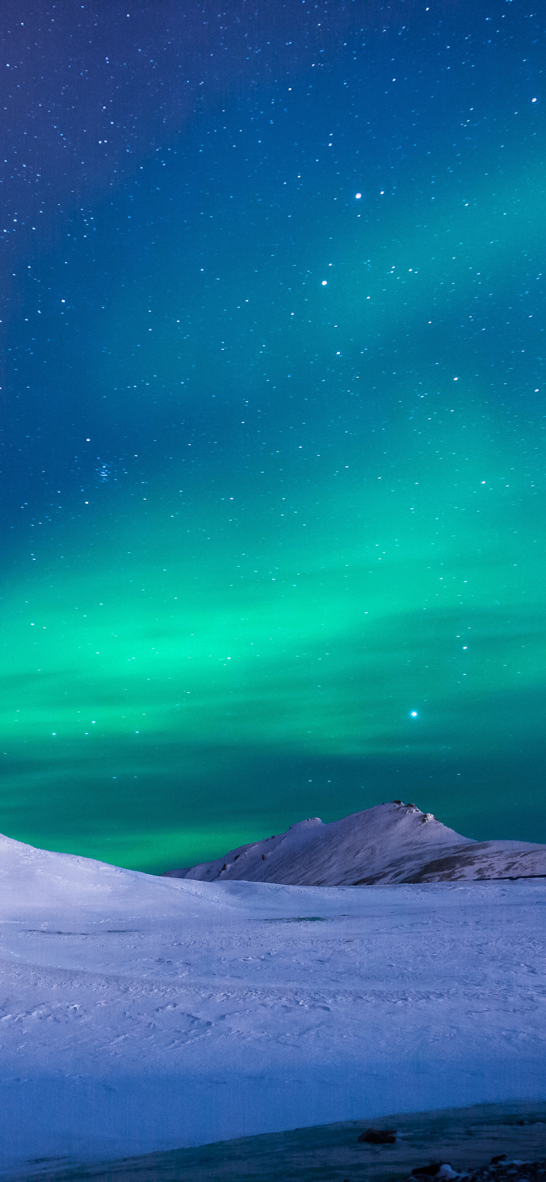 緑の星空と雪景色 iPhone 11 Pro 壁紙・待ち受け