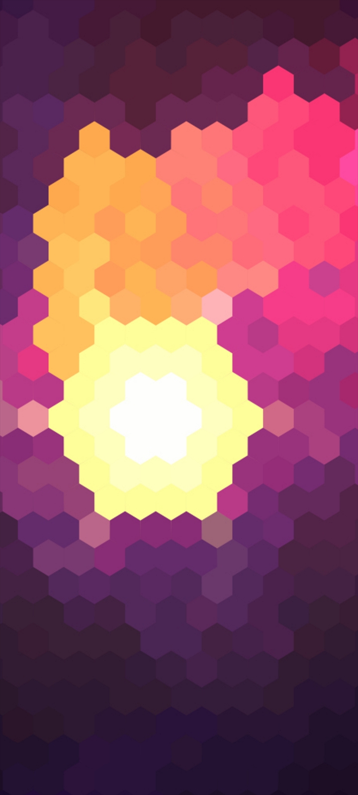 紫 黄色 オレンジ ピンクのグラデーション 小さい六角形 Oppo A5 Androidスマホ壁紙 待ち受け スマラン