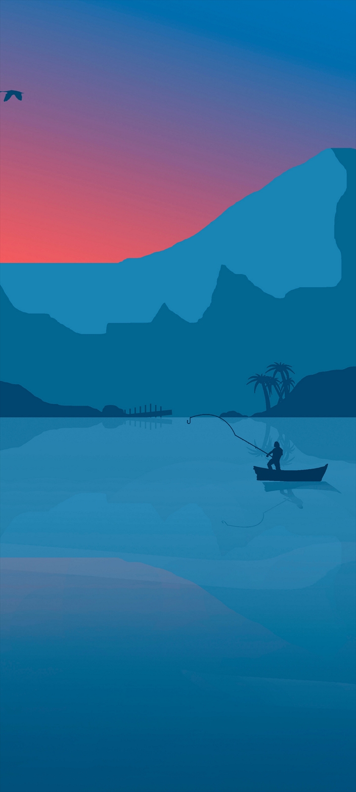 山 湖 釣りをする人 イラスト Moto G9 Play Androidスマホ壁紙 待ち受け スマラン