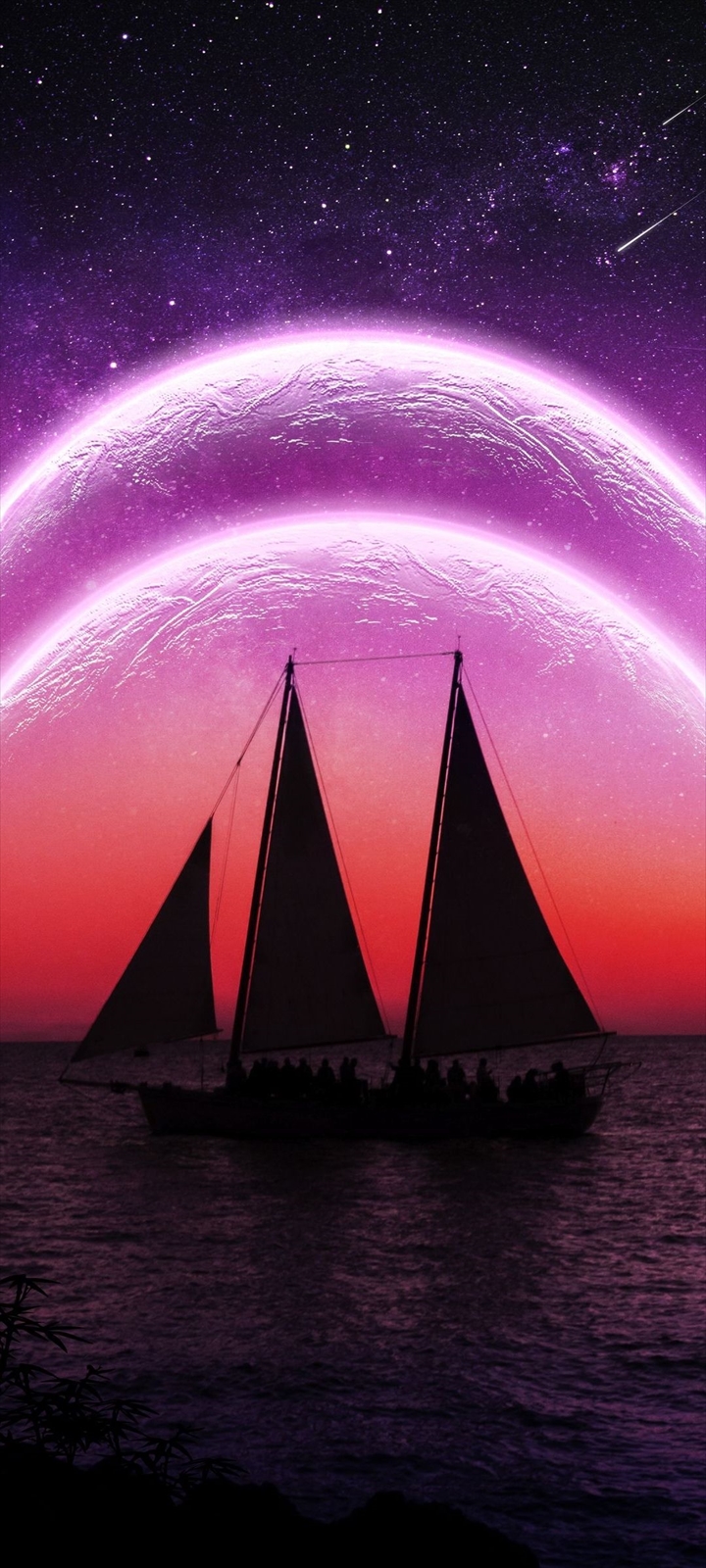 重なる紫の惑星 船 海 銀河 Moto G30 Androidスマホ壁紙 待ち受け スマラン