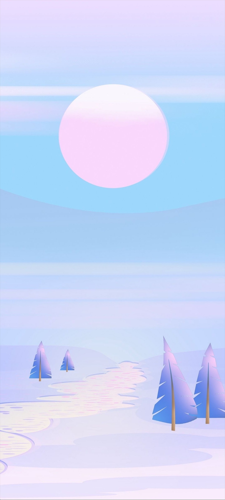ピンクと水色の月と雪原地帯 イラスト Moto G9 Play Androidスマホ壁紙 待ち受け スマラン