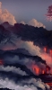 📱オレンジのマグマ流れる火山と青空 ZenFone 6 Android 壁紙・待ち受け