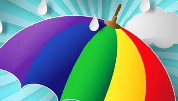 📱Rainbow Umbrella Meadow Rainbow Rain Illustration iPhone 13 mini 壁紙・待ち受け