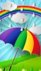 📱虹色の傘 草原 虹 雨 イラスト Google Pixel 5 Android 壁紙・待ち受け