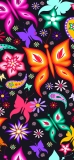 📱Illustration of orange, purple, green, pink butterflies and flowers ZenFone 6 Android 壁紙・待ち受け