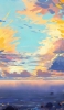 📱水色と黄色の空と海のイラスト iPhone 13 mini 壁紙・待ち受け