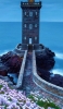 📱夜の海 灯台 紫の花 レンガ iPhone 12 mini 壁紙・待ち受け