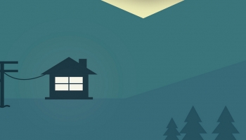 📱満月と緑の小屋と森とイラスト iPhone 13 mini 壁紙・待ち受け