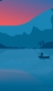 📱船と釣り人 山 夕焼け イラスト Google Pixel 5 Android 壁紙・待ち受け