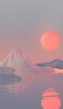 📱夕日 水に鏡面する雪山 イラスト iPhone 11 Pro 壁紙・待ち受け