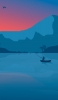 📱釣り人と山と鳥のイラスト iPhone X 壁紙・待ち受け