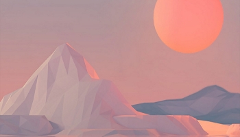📱海に反射する夕日と雪山のイラスト iPhone 13 Pro 壁紙・待ち受け