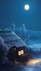 📱満月 夜の雪小屋 ライト iPhone 12 壁紙・待ち受け