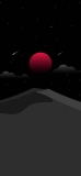 📱赤い太陽 流星 黒い山のイラスト iPhone 13 壁紙・待ち受け