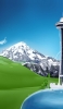 📱雪山 緑の丘 青空 タワー iPhone 5 壁紙・待ち受け