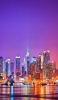 📱紫のグラデーションの空 高層ビル ネオン街 iPhone 5 壁紙・待ち受け