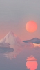 📱海に映る氷山と夕日のイラスト iPhone SE (第1世代) 壁紙・待ち受け