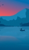 📱赤い空と湖で釣る人 イラスト iPhone 5 壁紙・待ち受け