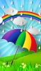 📱雨 カラフルな傘 虹 黄色い花のイラスト iPhone 7 壁紙・待ち受け