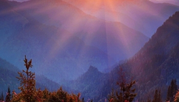 📱山と夕焼け 紫・赤の草 iPhone 6s 壁紙・待ち受け