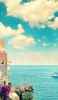 📱水色の空と海 断崖の建物 iPhone 6s 壁紙・待ち受け