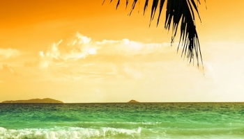 📱砂浜 エメラルドの海と黄金色のビーチ iPhone 6s 壁紙・待ち受け