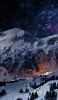 📱黒い銀河と白い雪山と山麓の街 iPhone SE (第3世代) 壁紙・待ち受け