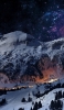 📱黒い銀河と白い雪山と山麓の街 iPhone SE (第2世代) 壁紙・待ち受け