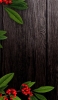 📱焦げ茶色の木の板 赤い実 緑の草 iPhone SE (第3世代) 壁紙・待ち受け