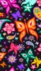 📱ピンク 紫 オレンジ 花模様 蝶 黒の背景 iPhone 6s 壁紙・待ち受け