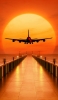 📱綺麗な夕日と飛行する飛行機 iPhone SE (第3世代) 壁紙・待ち受け
