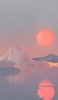 📱海に鏡面する雪山と夕日のイラスト iPhone SE (第3世代) 壁紙・待ち受け